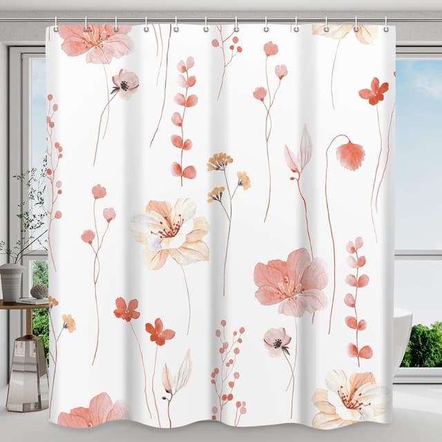 Thumbnail 6 de WITHLOC No Hook Shower Curtain with Snap-in Liner (Watercolor Floral, Plants Blue/Beige) — 71 x 74 Inch