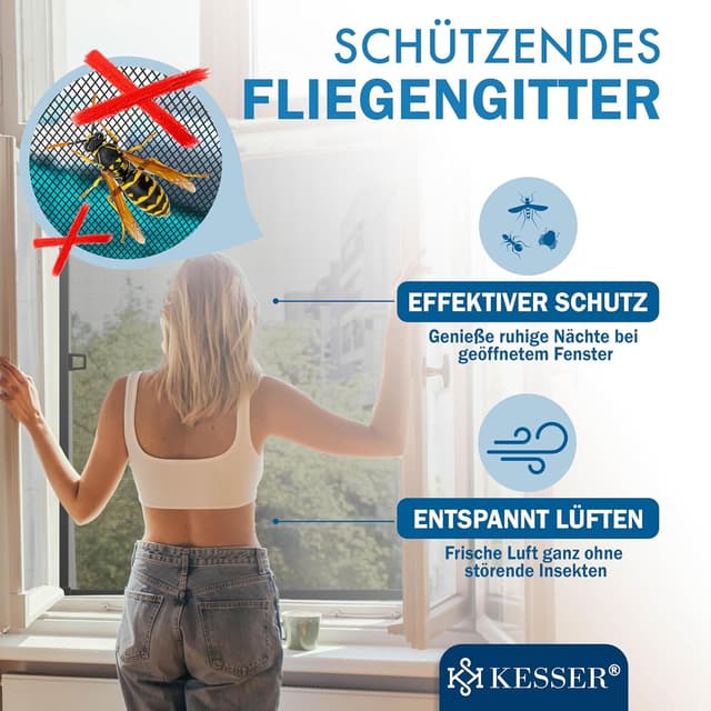 Detalle de KESSER® Fliegengitter Fenster 100x120 cm mit Aluminiumrahmen (ohne Bohren) – Anthrazit