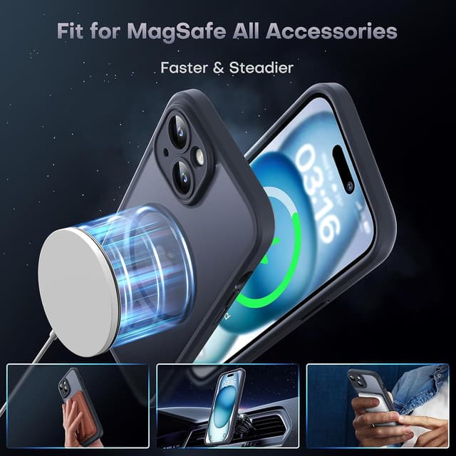 Detalle de TOCOL Magnetic Case for iPhone 15 (6.1-inch) — MagSafe, upgraded camera protection, matte black
