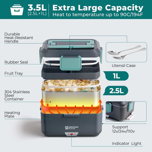 Thumbnail 3 de Annie & Mia Design Electric Lunch Box 100W, 3.5L 🍱