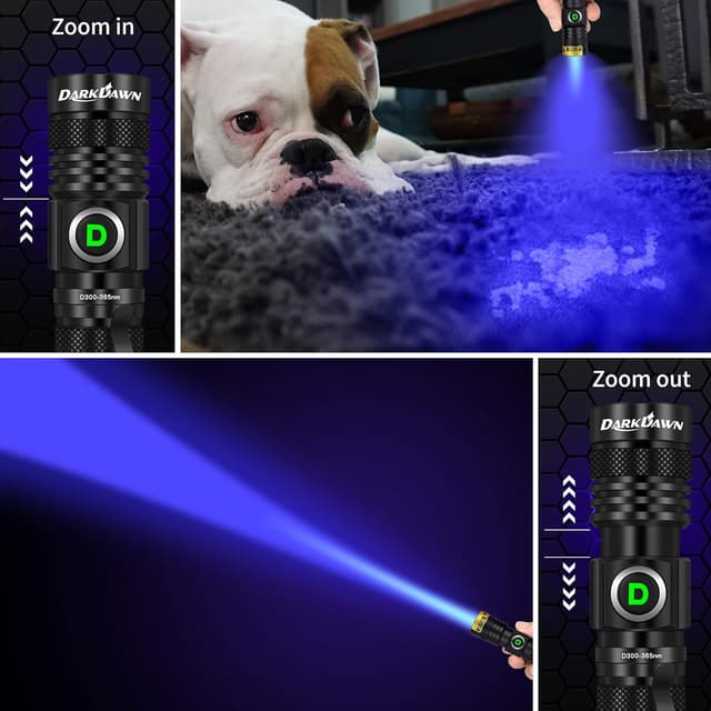 Detalle de DARKDAWN Torcia UV 365 nm ricaricabile USB-C, lampada di Wood portatile con zoom e clip
