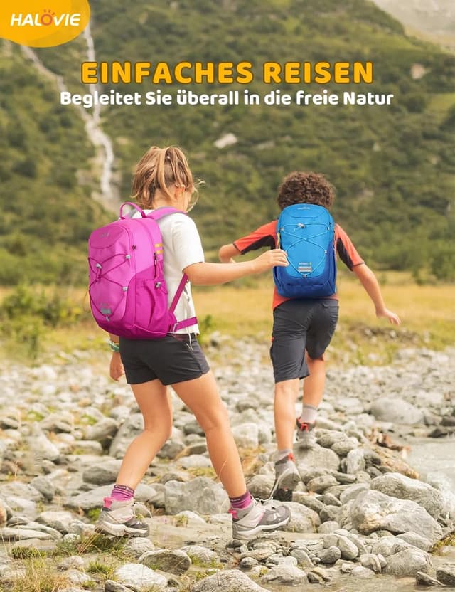 Detalle de HALOVIE Kinderrucksack 15L mit Brustgurt für 6–10 Jahre – Wanderrucksack mit reflektierenden Akzenten
