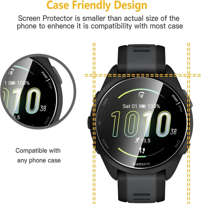 Detalle 2 de WFTE 4-Pack Screen Protectors for Garmin Forerunner 165/165 Music with Anti-dust Silicone Plugs