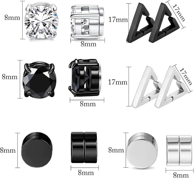 Detalle 2 de JENCVNL Magnetische Ohrringe aus Edelstahl – Set mit 4/6 Paaren (6/8 mm) mit Zirkonia-Optik