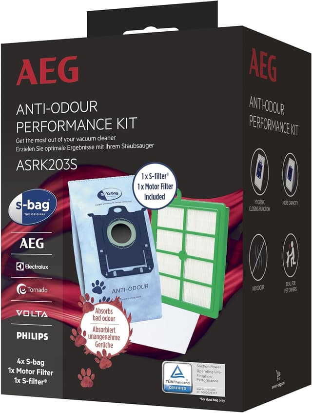 Detalle 1 de AEG ASRK206S S-Bag Performance Kit – 4x S-Bag Anti-Allergy Staubbeutel plus waschbarer S-Filter & Motorfilter