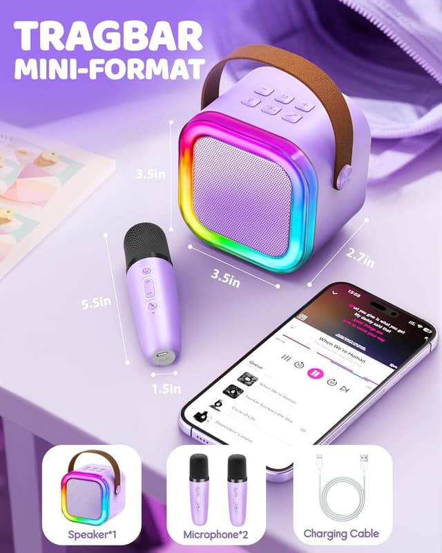 Thumbnail 6 de Kinder-Karaoke Maschine (3–12 Jahre) mit 2 Mikrofonen – violett, Bluetooth & TF-Karte