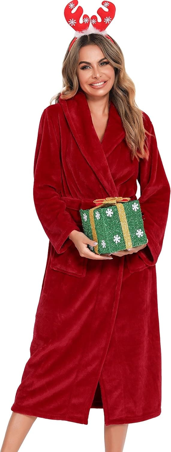 Detalle 2 de Peignoir polaire à capuche pour femme Vlazom, flanelle douce et chaude