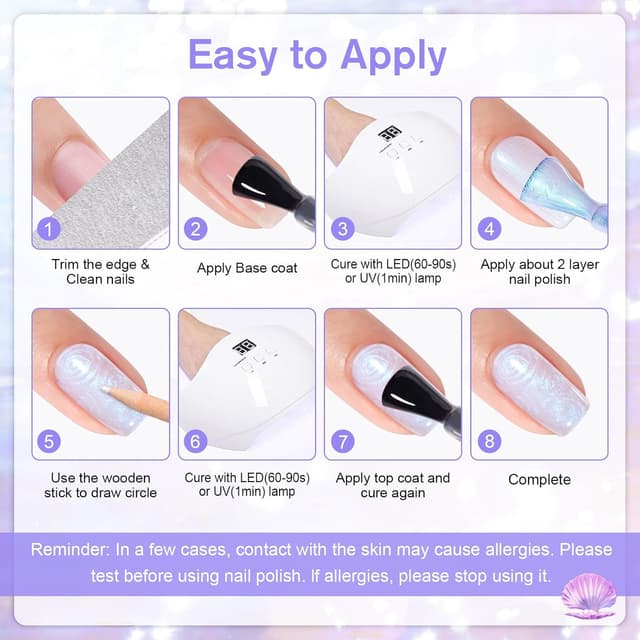 Detalle 2 de Shining She UV Nagellack Pearl Effect Set mit 5 Farben (Meerjungfrau Pearl) – inklusive Stick für Kreis- & Muschel-Effekte