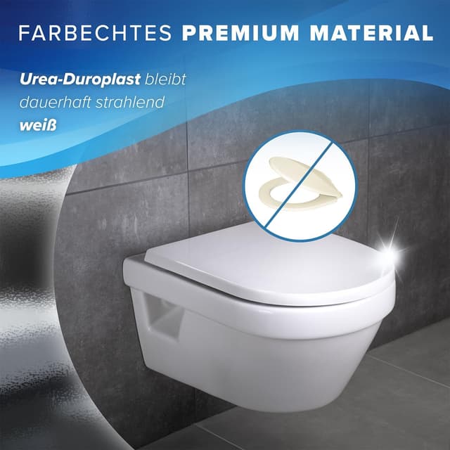 Detalle de Benkstein® Premium Toilettendeckel antibakteriell (D-Form) weiß mit Quick-Release & Softclose – 36 x 42,5 cm