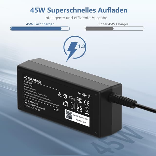 Detalle de 45-Watt Laptop-Ladekabel Netzteil für HP (u. a. Pavilion X360 / EliteBook / ProBook) – 4,5 x 3,0 mm, kompatibel mit 741727-001
