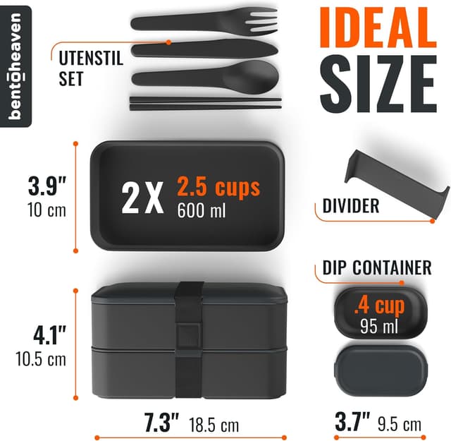 Detalle 2 de Bentoheaven Premium Bento Box Adult Lunch Box (Microwavable) with Compartments, Utensils & Chopsticks