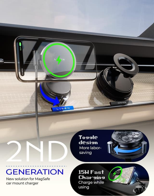 Detalle 2 de LISEN 15W Magsafe Car Mount Charger