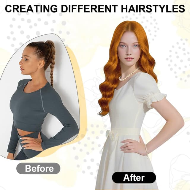 Detalle de AUYAO Capelli lunghi mossi e ricci (2 pezzi) con retina, 66 cm: parrucca sintetica per cosplay e feste