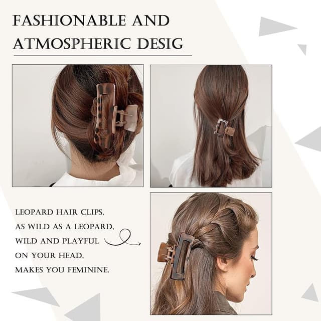 Detalle de Kavya große Haarklammer (3er-Set) eckig mit Leopardenmuster – rutschfeste Claw Clips für langes Haar