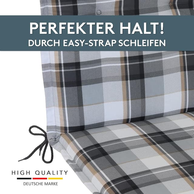 Detalle 2 de LILENO HOME Gartenstuhl Auflagen im 2er-Set für Hochlehner (Karo Grau) – Sitzkissen mit UV-Schutz