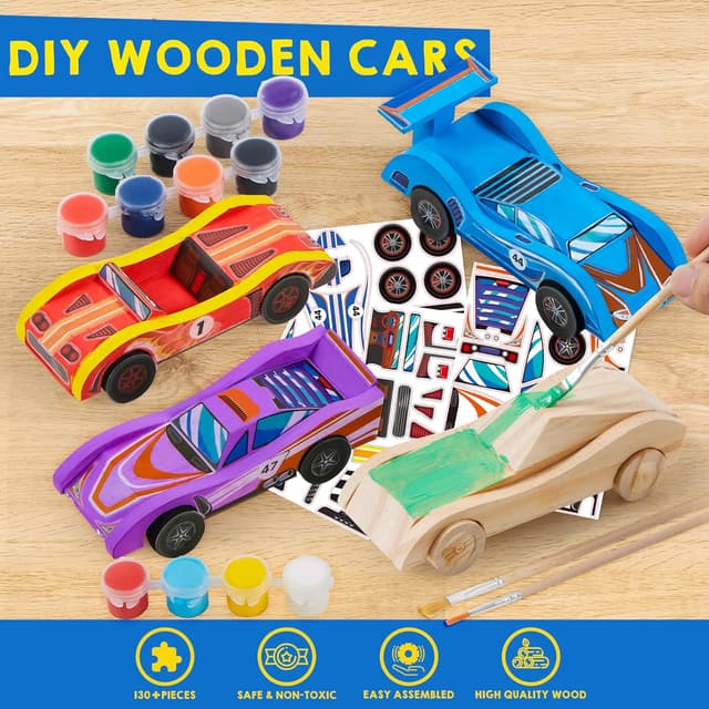 Thumbnail 4 de Klever Kits 4 DIY Wooden Race Cars kit 4-pack