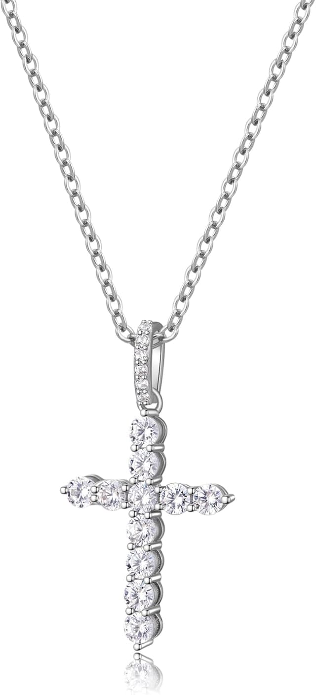 Detalle de Kenivira Kreuz Kette für Damen (Silber) mit Kreuz-Anhänger – Halskette mit Verlängerung