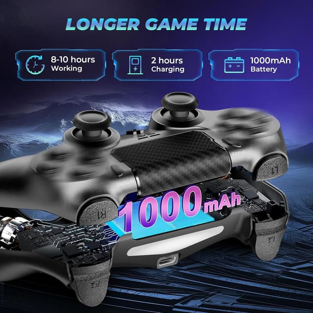 Detalle de Glitfix Wireless Controller für P4 / P4 Slim / P4 Pro & PC – Gamepad mit 1.000-mAh-Akku, 3,5-mm-Audiobuchse und Turbo-Funktion