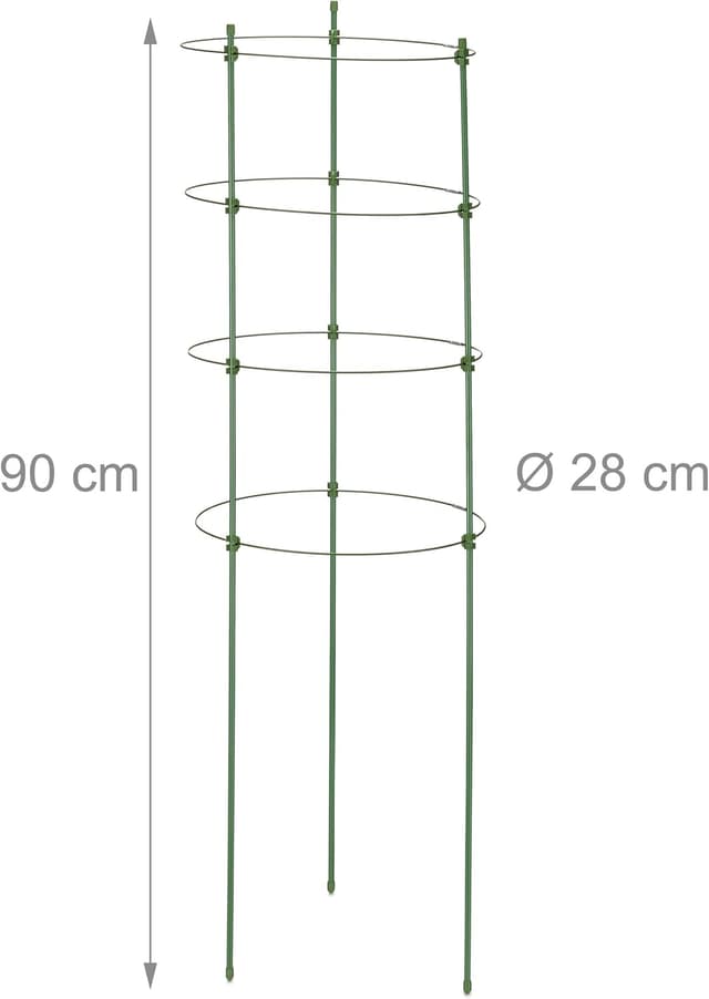 Detalle de Relaxdays : lot de 6 tuteurs à tomates avec 4 anneaux réglables, métal et plastique (90 cm)