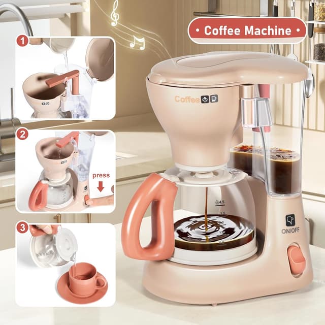 Detalle de LOVE LIFE Spielzeug-Kinderküche Zubehör-Set ab 3 Jahren mit Kinder-Kaffeemaschine, Mixer, Toaster & Kinderschürze