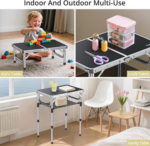 Thumbnail 6 de Anbte Folding Camping Table with Storage Net (3 adjustable heights) – black, portable outdoor picnic table