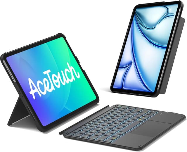 Detalle de Inateck AceTouch KB04122-RGB Hülle mit abnehmbarer Tastatur für iPad 11 (QWERTZ, Trackpad, RGB)