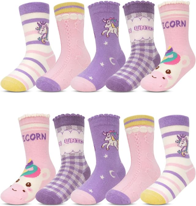 Detalle de Kyopp 10/5 Paar Kinder-Socken (Mädchen & Jungen) mit lustigen Tiermotiven aus Baumwolle – Crew für Winter/ Sommer