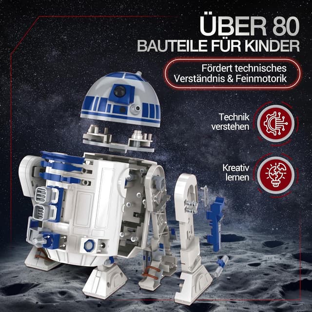 Detalle de Clementoni Star Wars R2-D2 Roboter-Bausatz (59457) – Set mit über 50 Teilen, App für Programmierung