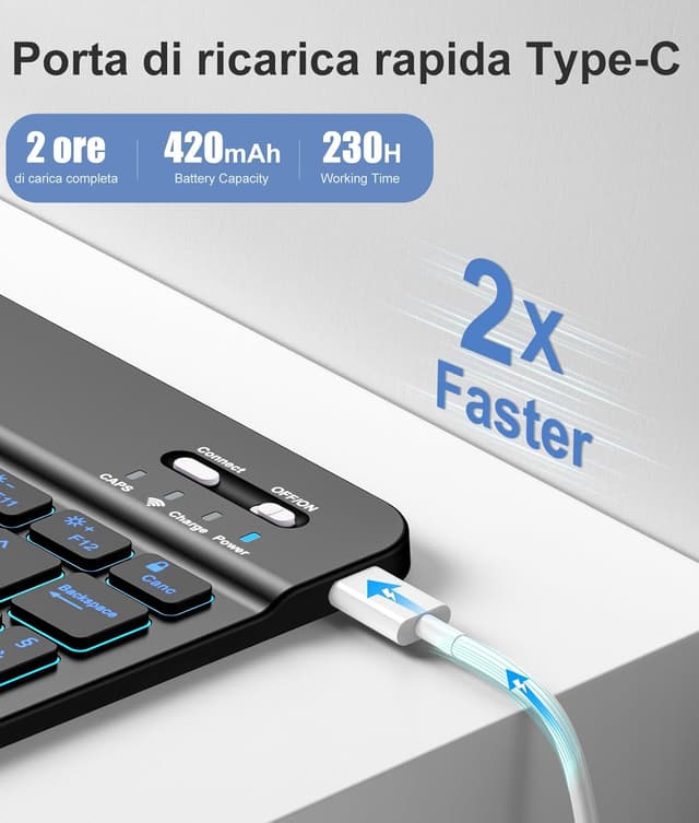 Thumbnail 2 de Vobafe Cover iPad A16 con tastiera illuminata 7 colori e penna per 11"