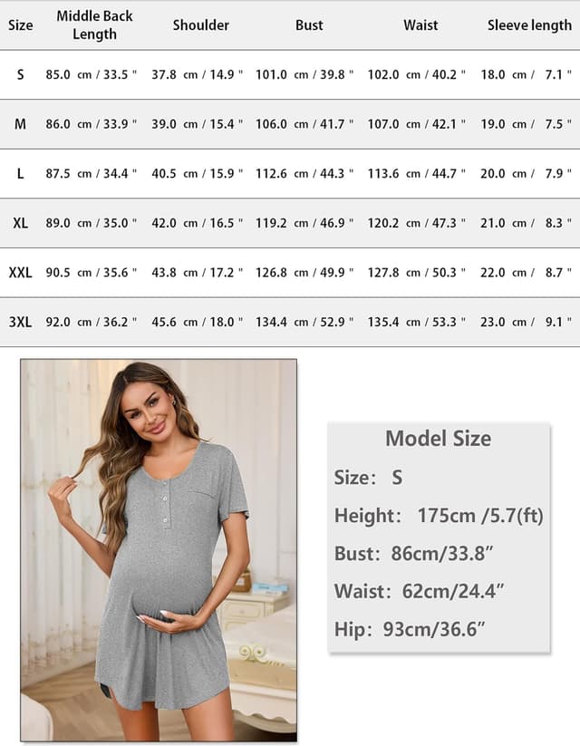 Detalle 2 de Uniexcosm chemise de nuit d’allaitement en coton avec ouverture à boutons