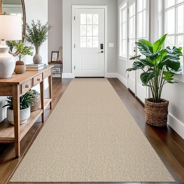 Detalle de EARTHALL Long Runner Rug, 3x12 Ft Non-Slip Braided Hallway Runner (Sand/Beige)