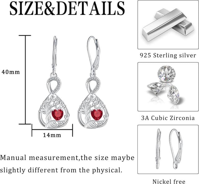 Detalle de J.MUEN Unendlichkeit Ohrringe für Damen aus 925 Sterling Silber mit Lebensbaum-Anhänger
