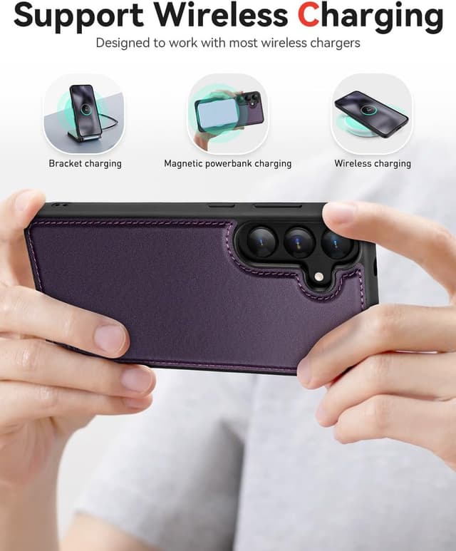 Detalle 2 de OCASE kompatible Hülle für Samsung Galaxy S25 Plus (2in1) mit abnehmbarem Magnet-Flip, Kartenfach & RFID-Schutz – dunkelviolett