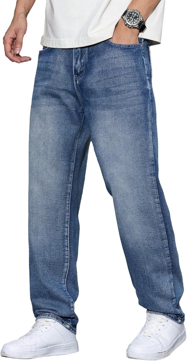 Detalle de JMIERR Herren Baggy Jeans aus Baumwolle mit Stretch – weite Loose-Fit Streetwear Hose