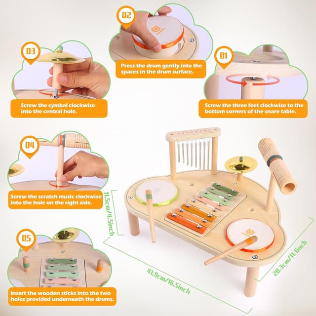 Thumbnail 5 de Asweets Holz Kindertrommel Set 3–7 Jahre