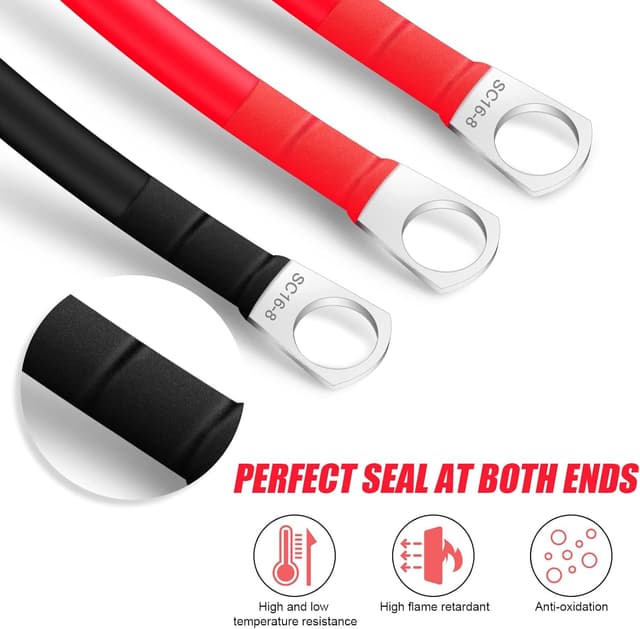 Detalle de JatilEr 2 x 12V Battery Cables (5AWG/16mm²), 50cm with M8 ring terminals