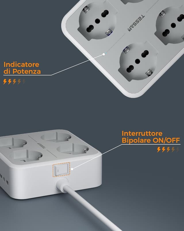 Thumbnail 5 de TESSAN Ciabatta Multipresa 2 m con 3 USB