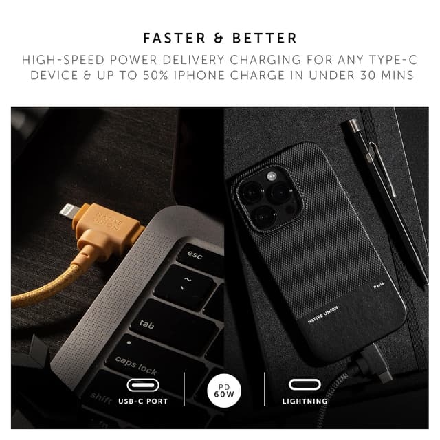 Detalle de Native Union Belt Cable Duo 1.5m/5ft ultra-strong braided 2-in-1 MFi charging cable (Lightning & Type-C) – Kraft