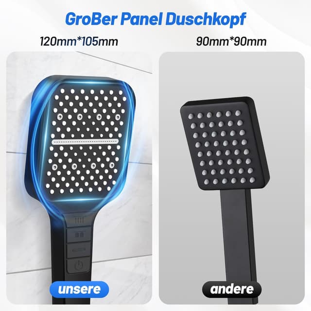 Detalle de VEHHE Duschkopf mit 7 Strahlarten, Regendusche und Stopptaste (½")