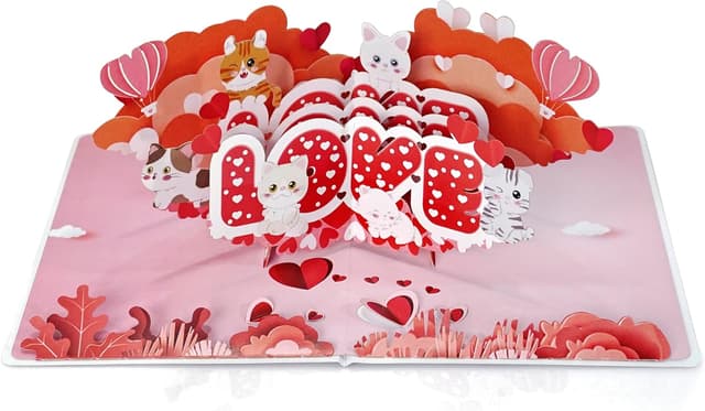 Detalle de CUTPOPUP Love – carte pop-up 3D d’anniversaire, Saint-Valentin et vœux (Love Text with Cats)