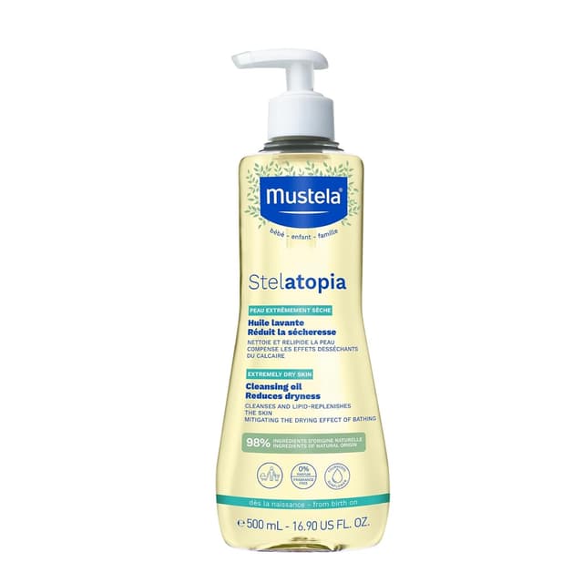 Detalle de Mustela Stelatopia Badeöl für sehr trockene, atopische Haut – Körper & Haare (500 ml)