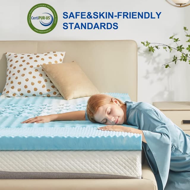 Detalle 2 de SINWEEK 2 Inch Mattress Topper (5-Zone Gel Swirl Memory Foam) – Twin Size Blue