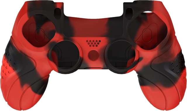 Detalle 2 de PlayVital Guardian Edition ergonomic soft silicone case cover for PS4 Slim/Pro controller (Red & Black) with thumb grip caps