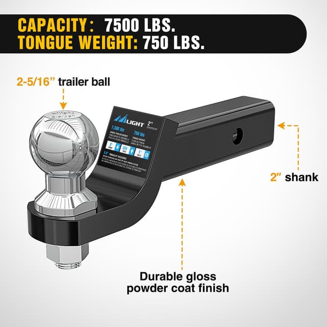 Detalle 2 de Nilight Trailer Hitch Ball Mount with 2-5/16-Inch Trailer Ball, 2-Inch Drop, 5/8-Inch Pin Clip (up to 7,500 lbs)