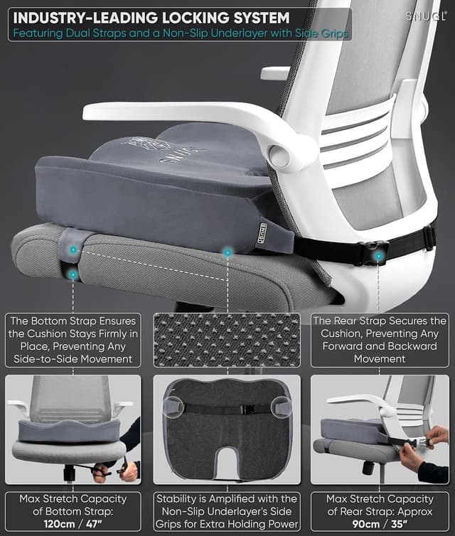 Detalle de SNUGL Coccyx Seat Cushion with Orthopedic Memory Foam – U-shaped support for tailbone pain, office chairs and wheelchairs