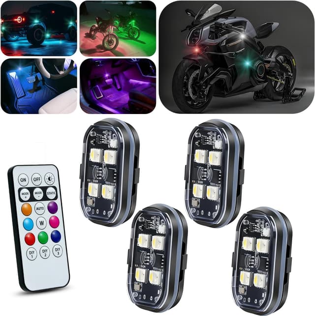 Detalle de GSOWO Upgraded 4PCS Wireless LED Strobe Lights (Remote, 8 Colors, USB-C) for Car, Motorcycle & More