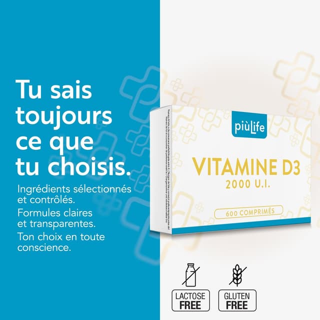 Detalle 2 de Vitamine D3 2000 UI PiùLife (2 par jour) – Comprimés à croquer sans sucre – 600 mini-comprimés