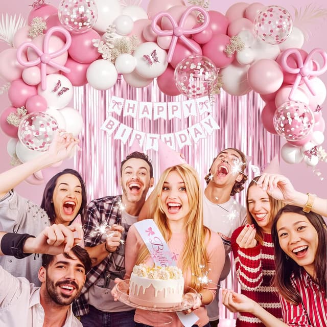 Thumbnail 2 de Geburtstagsdeko Rosa Happy Birthday Banner Set