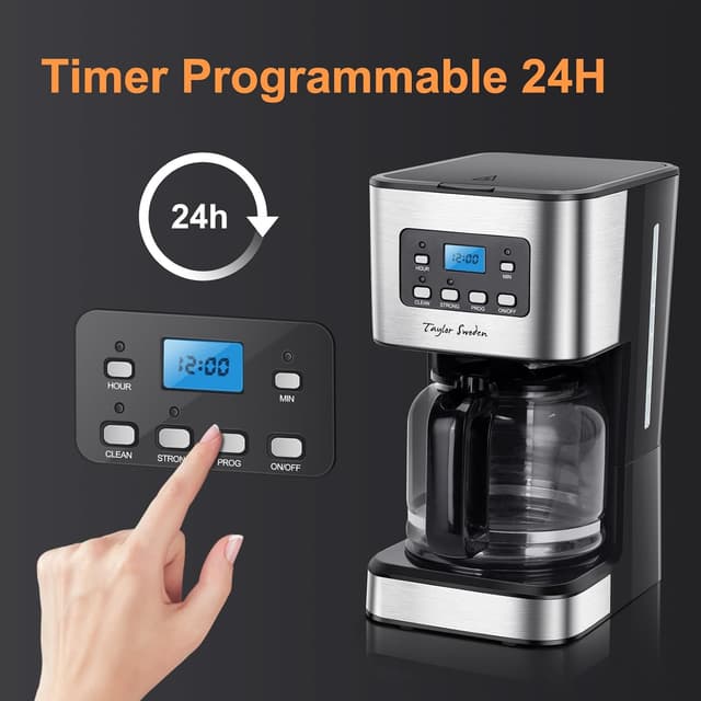 Detalle de Taylor Swoden Darcy Kaffeemaschine mit Timer, 950 W, 1,5 l Filterkaffee für bis zu 12 Tassen (schwarz)
