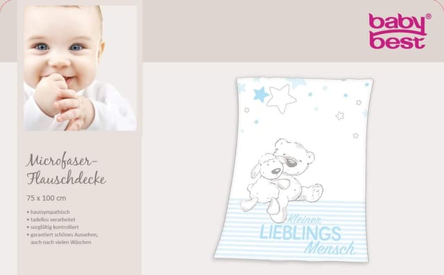 Detalle de Herding Baby Best Lieblingsmensch Microfaser-Flauschdecke (75 x 100 cm) – Blau